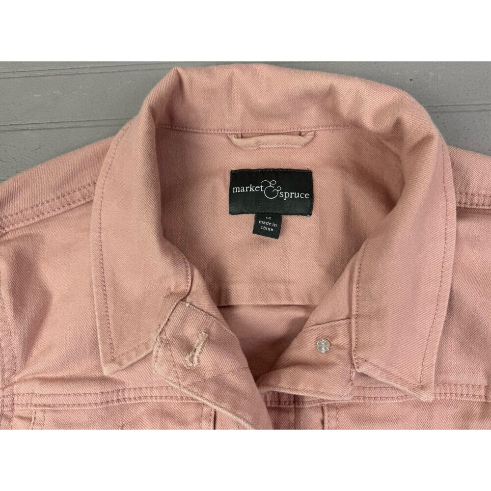 Market & Spruce Size M Womens Denim Jean Trucker Jacket Pink Stretch - Picture 2 of 3